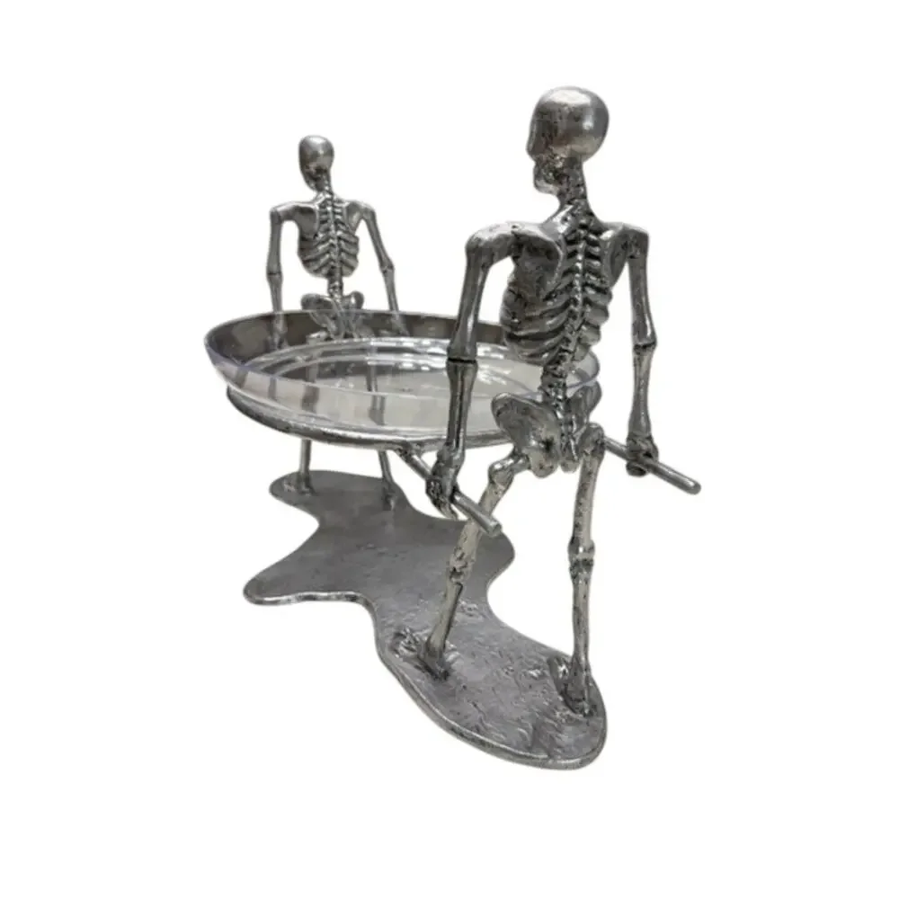 Pottery Barn Skeleton Serving Bowl glass halloween pallbearer stand